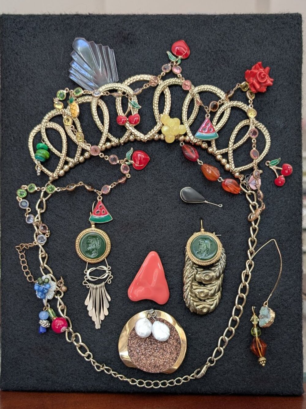 PEACH - Resting Gem Faces Handmade Upcycled Jewellery Portrait Art - Piece 14